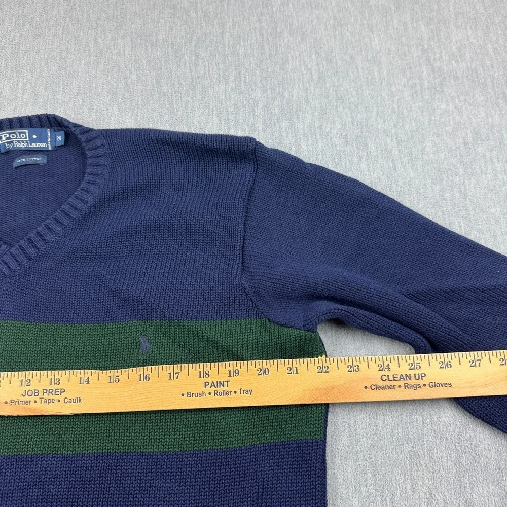 Vintage Polo Ralph Lauren Sweater Mens Medium Blue V Neck‎ Pullover Cotton Knit